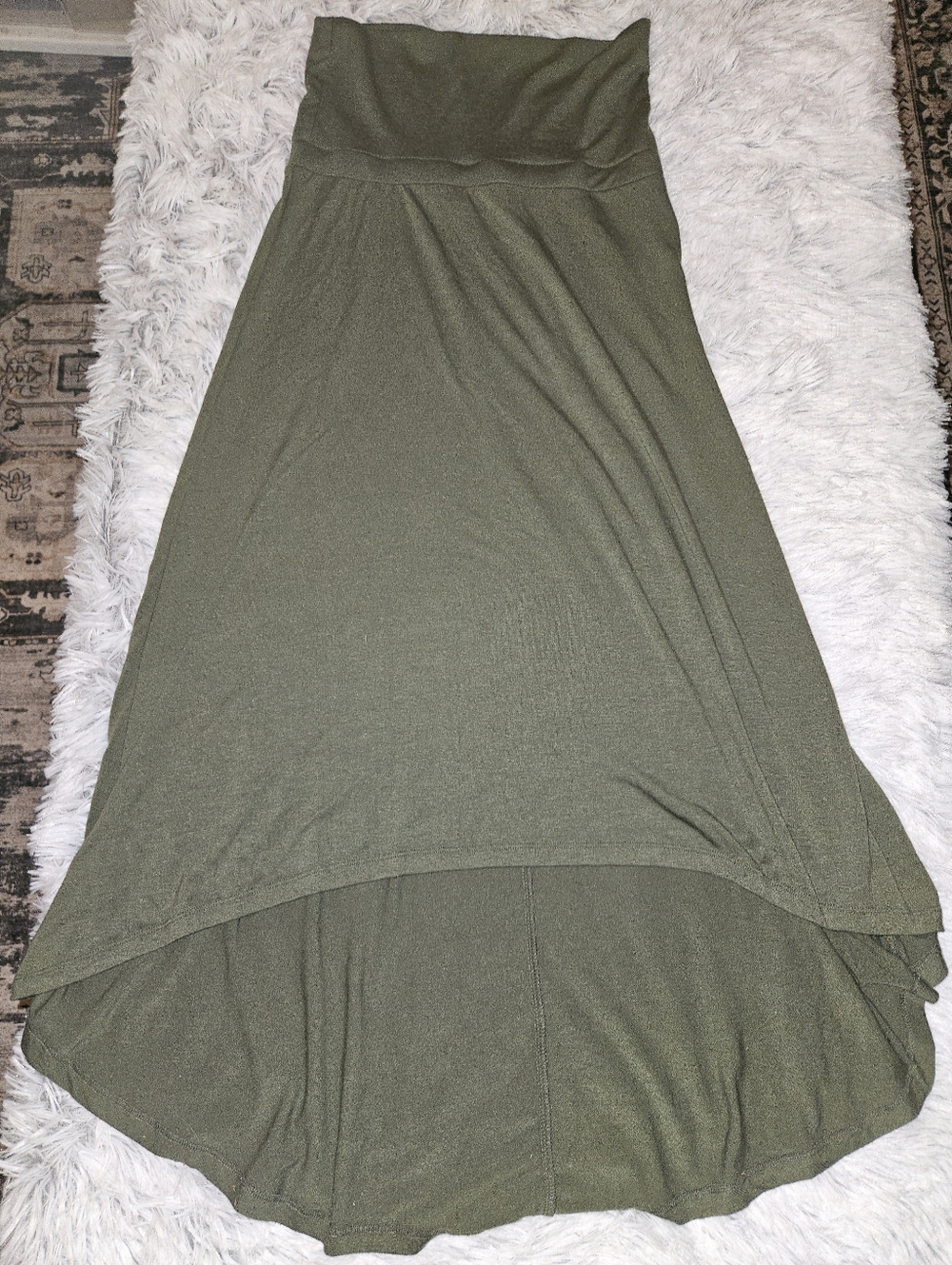 Mossimo Olive Green High-Low Maxi Skirt | Flowy Stretch Waist | Size Small